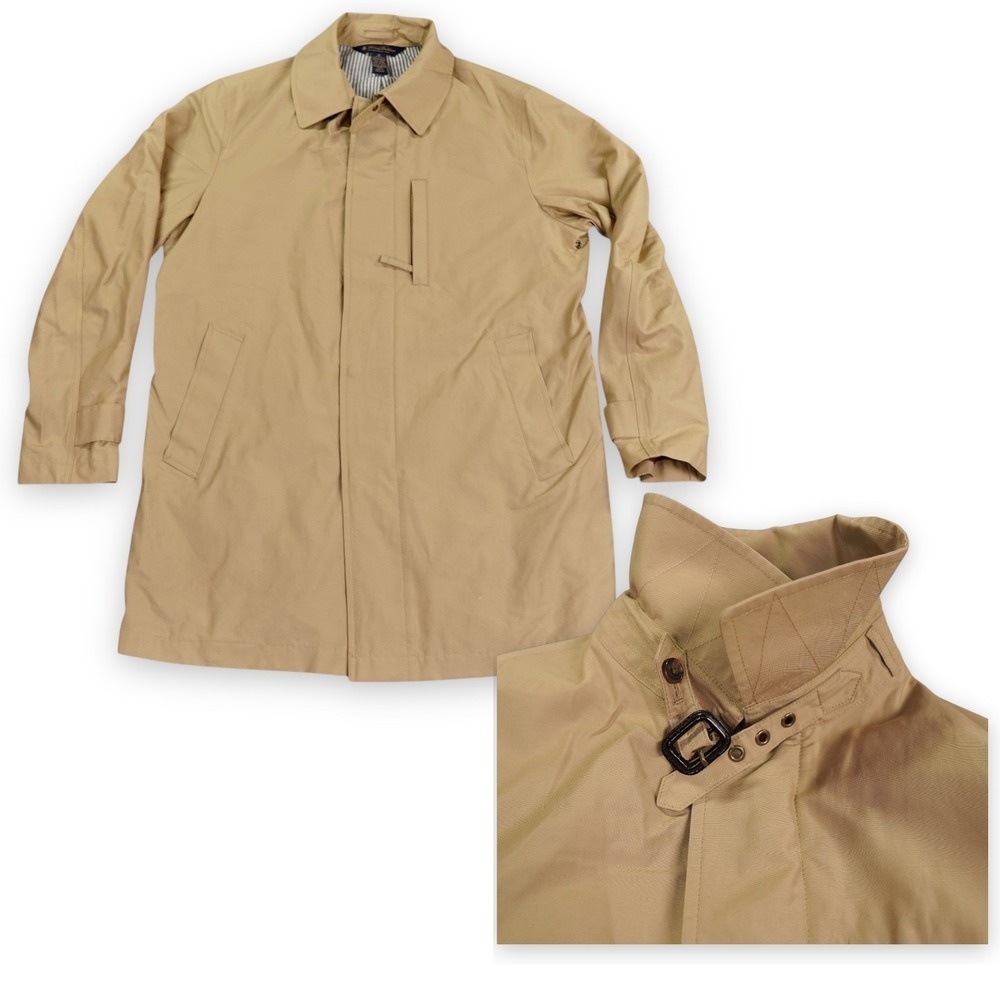 Brooks Brothers Trench‎ Coat Men Medium Khaki Cotton Y2K Belted Collar Heritage